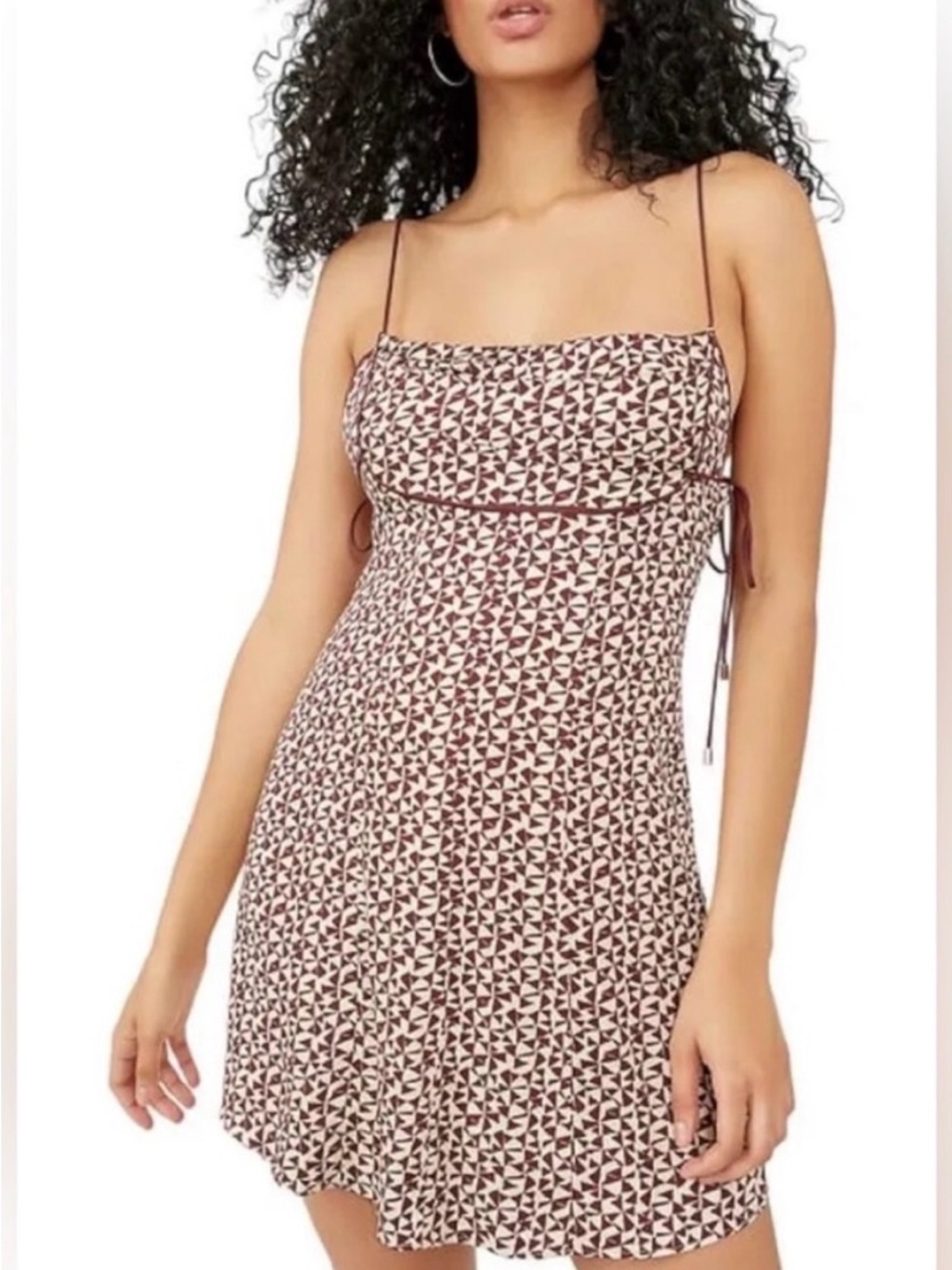 Free People Kai Brown and Cream Geometric Patterned Mini Dress Size: S